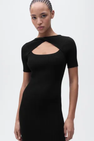 Rochie midi striata cu detaliu cu decupaj
