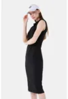 Rochie midi striata cu guler ascutit