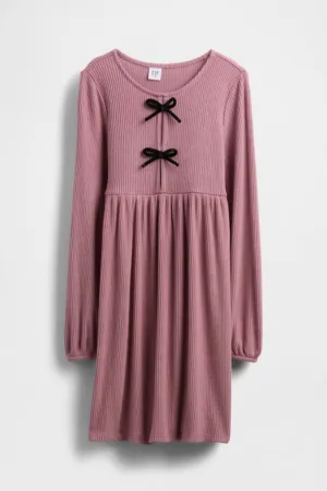 Rochie midi striata cu maneci lungi cu funda