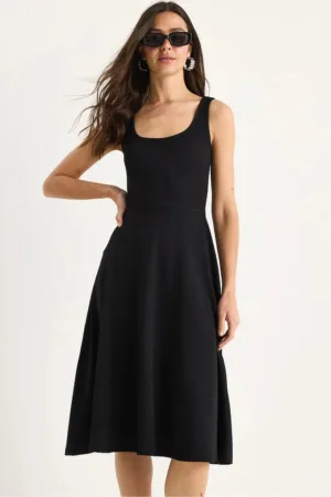 Rochie midi -  texturata cu curea - negru - poliester-lycra