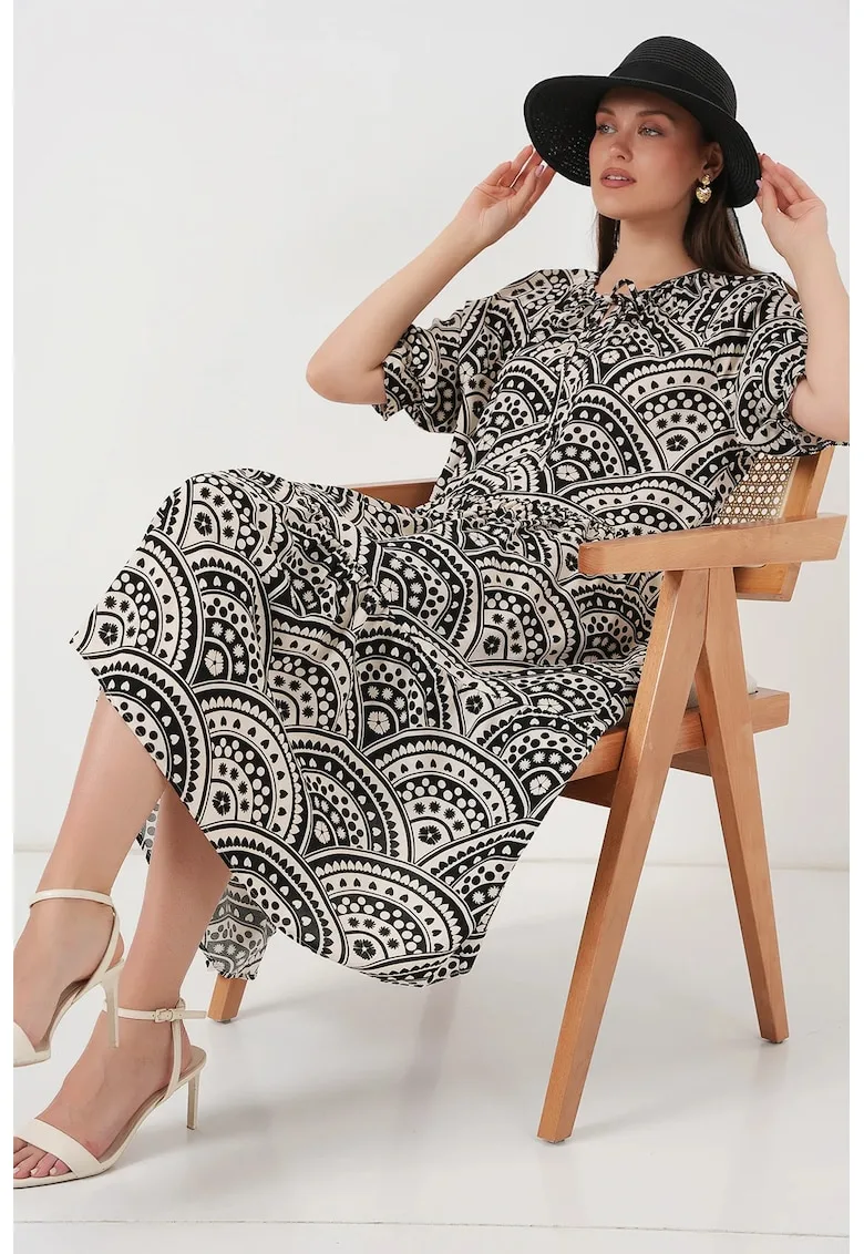 Rochie midi HiCCUP texturata cu papion - negru - viscoza