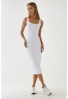 Rochie midi -  texturata - mulata - Alb - jerseu
