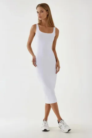 Rochie midi -  texturata - mulata - Alb - jerseu