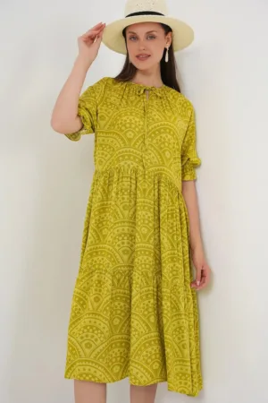 Rochie midi texturata HiCCUP - verde - viscoza