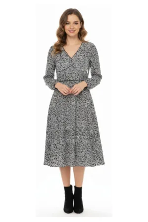 Rochie midi tip A line cu decolteu in V -