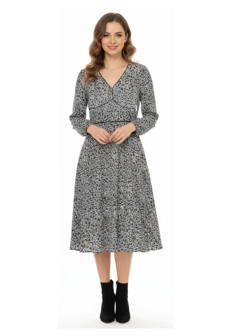 Rochie midi tip A line cu decolteu in V -