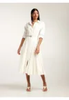 Rochie midi tip camasa cu maneci lungi si curea asortata Vera