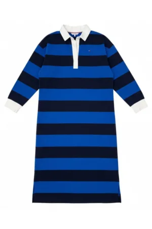 Rochie midi tip polo - cu croială dreaptă - în dungi -