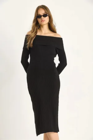 Rochie midi -  tricot - Negru -