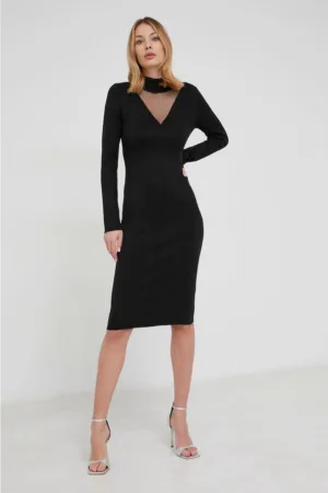 Rochie midi tricotata Guess cu segment transparent 10791