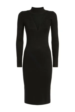 Rochie midi tricotata cu segment transparent