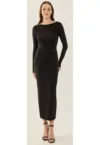 Rochie midi -  tricotata cu spate deschis - slim fit - negru