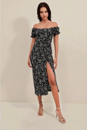 Rochie midi tricotata dama - HiCCUP - decolteu patrat - poliester/lycra - negru/alb