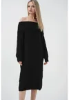 Rochie midi -  tricotata - guler Madonna - negru -