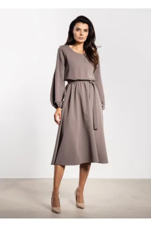 Rochie midi uni - cu cordon in talie