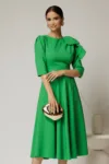 Rochie midi verde clos cu funda ampla pe umar si cordon detasabil