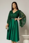 Rochie midi verde de ocazie din satin si dantela