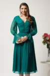 Rochie midi verde din matase naturala- Leonard Collection