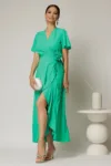 Rochie midi verde din triplu voal cu croi petrecut