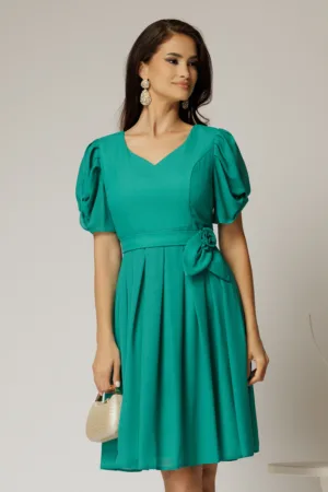 Rochie midi verde din voal sidefat si cordon detasabil
