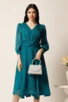 Rochie midi verde in clos din voal cu fir lurex- Ella Collection Gina