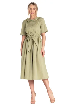 Rochie midi - verde - stil camasa - bumbac -