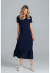 Rochie midi  volane - maneci scurte - bleumarin - bumbac