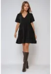 Rochie mini  A-line - decolteu in V - neagra - jerseu