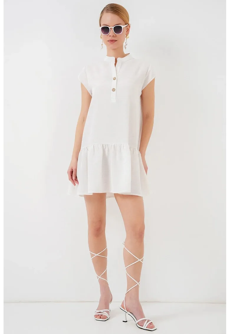 Rochie mini HiCCUP - A-line - inchidere cu nasturi - alb - viscoza si in