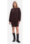 Rochie mini - B298 Ciocolata neagra tricot - decolteu rotund - maneci lungi - bumbac - croiala lejera - mulata la solduri