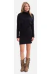 Rochie mini - B309 negru tricot - fara inchizatoare - top lejer - baza mulata - talie inalta - maneci lungi - cu guler