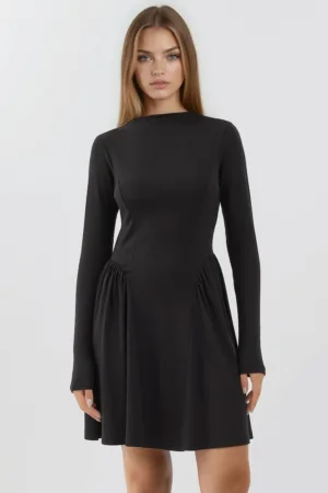 Rochie mini -  Colectia Busem - textura moale - decolteu tip barca - negru - jerseu