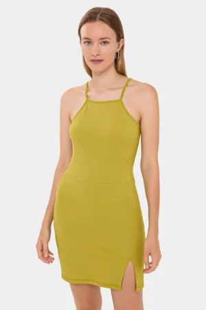 Rochie mini -  Fara maneci - Decolteu halter - Verde - Elastan/Poliester