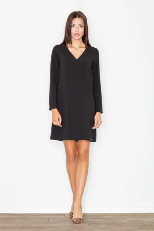 Rochie mini M471 - neagra - maneci lungi - poliester -