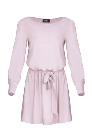 Rochie mini M576 - roz - maneci lungi - material elastic - viscoza -