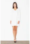 Rochie mini  alba - maneci lungi - decolteu in V - poliester -