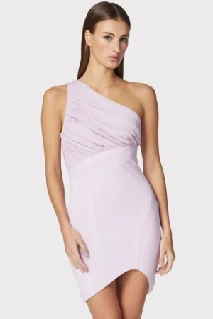 Rochie mini asimetrica - cu umarul gol si drapaj pe piept