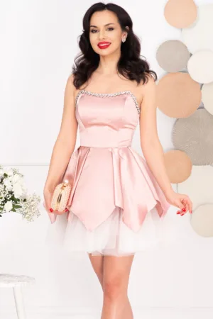 Rochie mini baby doll roz Tinkerbell cu corset si strassuri