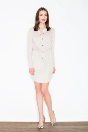 Rochie mini - bej - cu capse - poliester