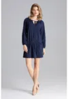 Rochie mini -  bleumarin - volane - poliester