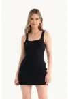 Rochie mini bodycon cu pantaloni scurti incorporati -  negru - textil