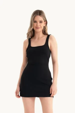 Rochie mini bodycon cu pantaloni scurti incorporati -  negru - textil