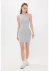 Rochie mini bodycon -  decolteu halter - fara maneci - gri - textil