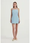 Rochie mini -  bretele spaghete - albastra - material textil