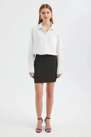 Rochie mini camasa combinata -  alb - material textil