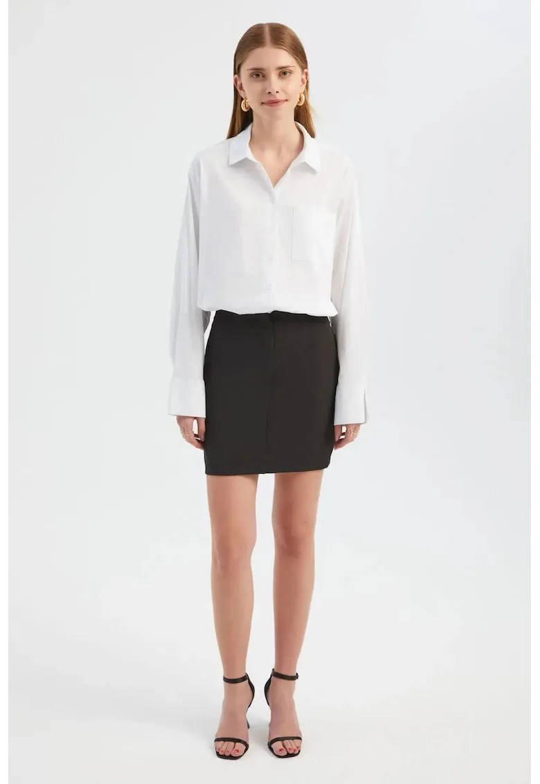 Rochie mini camasa combinata - alb - material textil