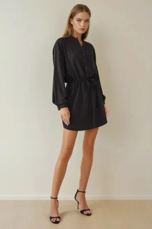 Rochie mini camasa croiala relaxata - negru - viscoza