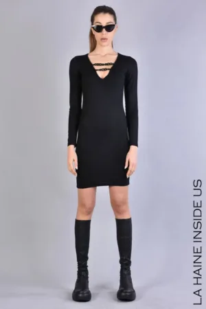 Rochie mini - cambrata - cu maneci lungi si decolteu in V