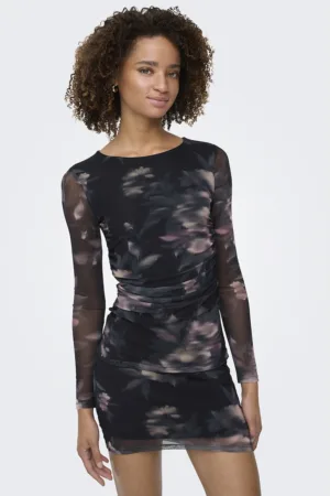 Rochie mini cambrata cu model floral si detalii drapate