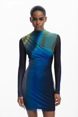 Rochie mini cambrata cu model tie-dye